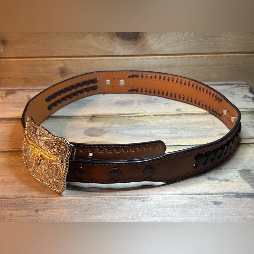 Qty 2  Leather Western Belts with  1 removable Silver Buckle 301/2 “ & 31” L